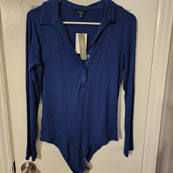 Violets and Roses Ribbed Bodysuit S in Blue NWT - Picture 1 of 5
